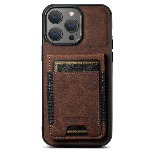 For iPhone 15 Pro Max Suteni H03 Litchi Leather Card Bag Stand Back Phone Case(Brown) - iPhone 15 Pro Max Cases by Suteni | Online Shopping UK | buy2fix