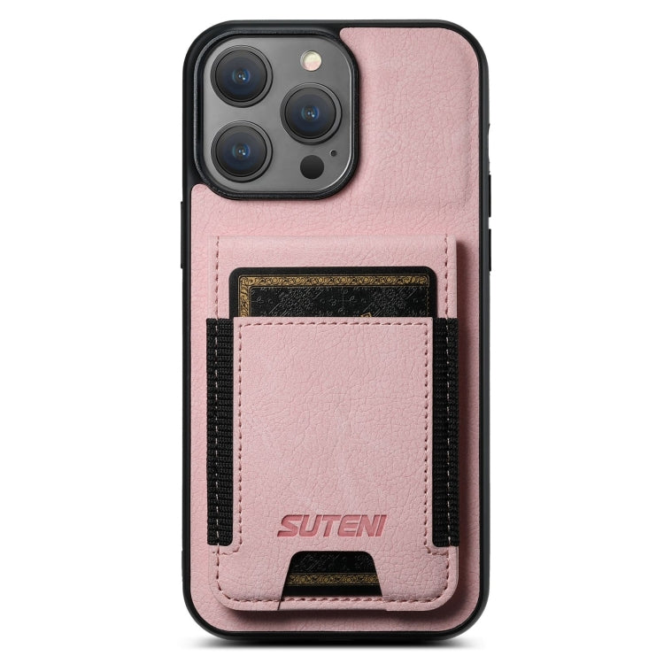 For iPhone 16 Pro Suteni H03 Litchi Leather Card Bag Stand Back Phone Case(Pink) - iPhone 16 Pro Cases by Suteni | Online Shopping UK | buy2fix