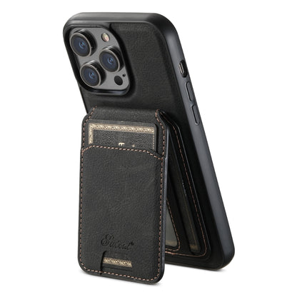 For iPhone 14 Pro Suteni H17 Litchi Texture Leather MagSafe Detachable Wallet Phone Case(Black) - iPhone 14 Pro Cases by Suteni | Online Shopping UK | buy2fix