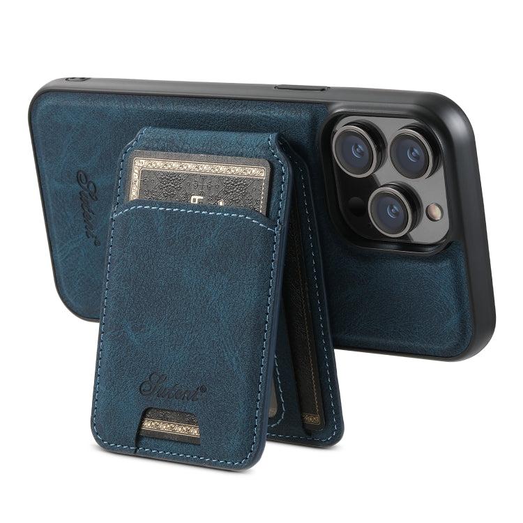 For iPhone 14 Pro Suteni H17 Litchi Texture Leather MagSafe Detachable Wallet Phone Case(Blue) - iPhone 14 Pro Cases by Suteni | Online Shopping UK | buy2fix