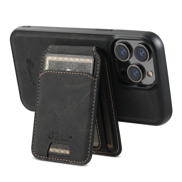 For iPhone 12  Suteni H17 Litchi Texture Leather MagSafe Detachable Wallet Phone Case(Black) - iPhone 12 / 12 Pro Cases by Suteni | Online Shopping UK | buy2fix