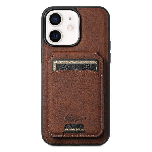 For iPhone 12  Suteni H17 Litchi Texture Leather MagSafe Detachable Wallet Phone Case(Brown) - iPhone 12 / 12 Pro Cases by Suteni | Online Shopping UK | buy2fix