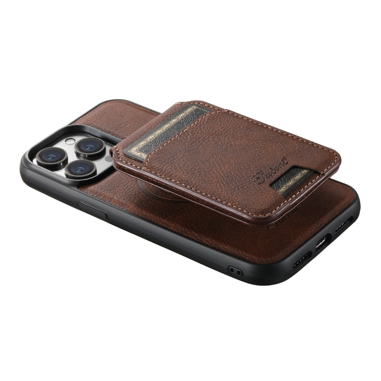 For iPhone 12 Pro Max Suteni H17 Litchi Texture Leather MagSafe Detachable Wallet Phone Case(Brown) - iPhone 12 Pro Max Cases by Suteni | Online Shopping UK | buy2fix