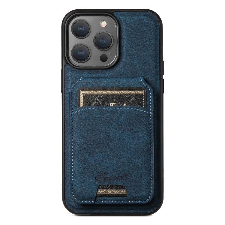 For iPhone 12 Pro Max Suteni H17 Litchi Texture Leather MagSafe Detachable Wallet Phone Case(Blue) - iPhone 12 Pro Max Cases by Suteni | Online Shopping UK | buy2fix