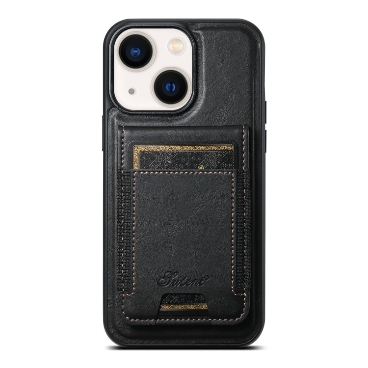 For iPhone 14 Plus Suteni H17 Oil Eax Leather MagSafe Detachable Wallet Phone Case(Black) - iPhone 14 Plus Cases by Suteni | Online Shopping UK | buy2fix