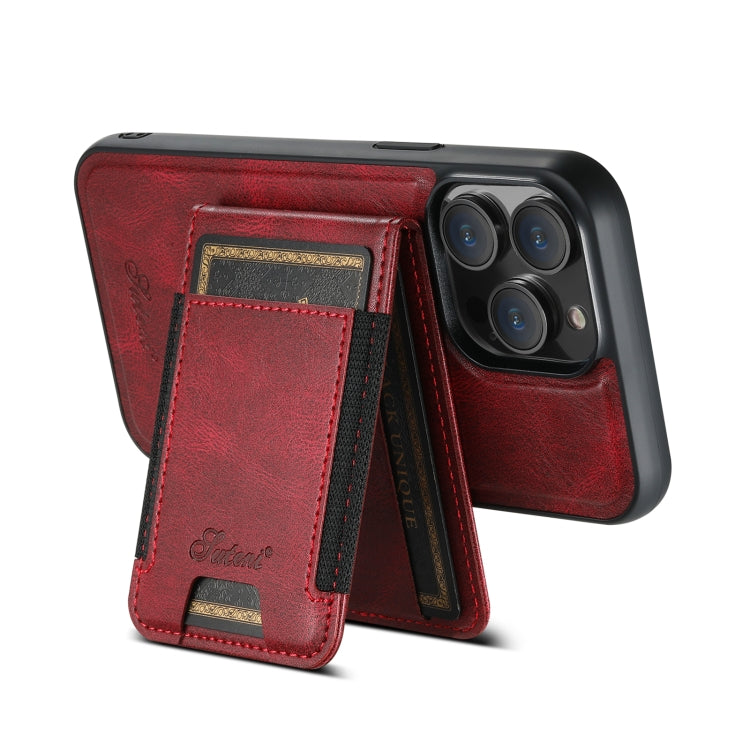 For iPhone 14 Plus Suteni H17 Oil Eax Leather MagSafe Detachable Wallet Phone Case(Red) - iPhone 14 Plus Cases by Suteni | Online Shopping UK | buy2fix