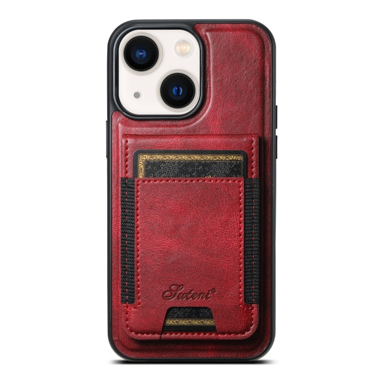 For iPhone 14 Plus Suteni H17 Oil Eax Leather MagSafe Detachable Wallet Phone Case(Red) - iPhone 14 Plus Cases by Suteni | Online Shopping UK | buy2fix