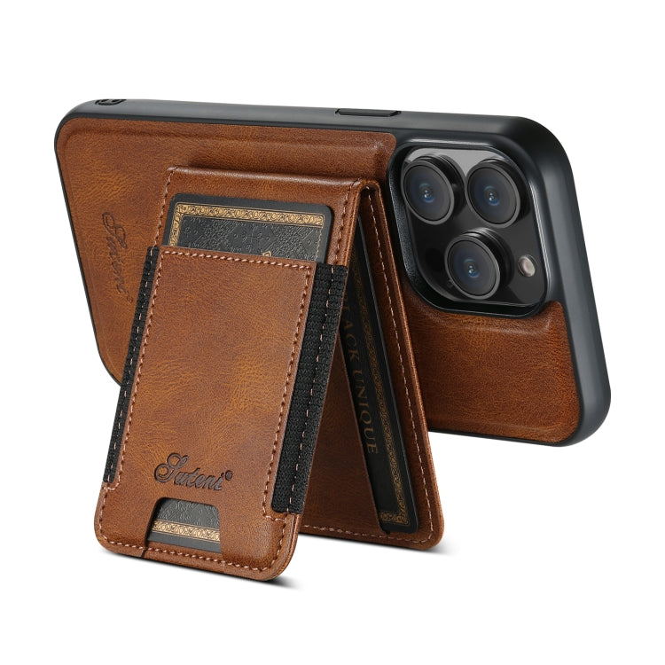 For iPhone 14 Suteni H17 Oil Eax Leather MagSafe Detachable Wallet Phone Case(Brown) - iPhone 14 Cases by Suteni | Online Shopping UK | buy2fix