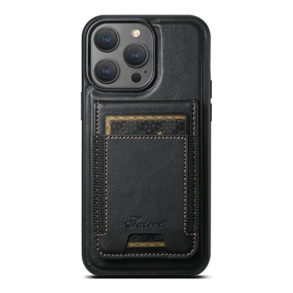 For iPhone 14 Pro Suteni H17 Oil Eax Leather MagSafe Detachable Wallet Phone Case(Black) - iPhone 14 Pro Cases by Suteni | Online Shopping UK | buy2fix