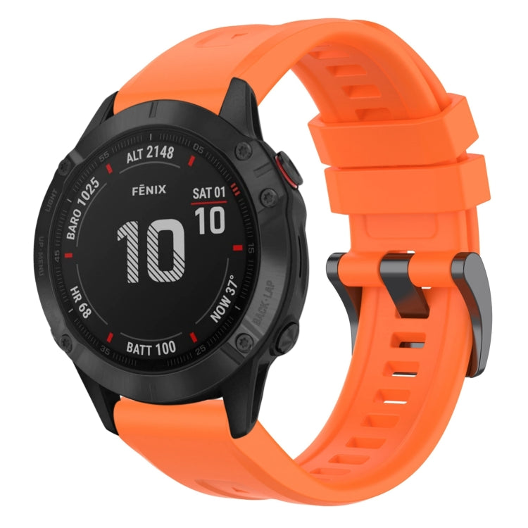 For Garmin Fenix 6 Pro GPS Solid Color Black Buckle Silicone Quick Release Watch Band(Orange) - Watch Bands by buy2fix | Online Shopping UK | buy2fix