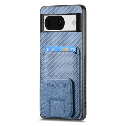 For Google Pixel 6 Carbon Fiber Card Bag Fold Stand Phone Case(Blue) - Google Cases by buy2fix | Online Shopping UK | buy2fix