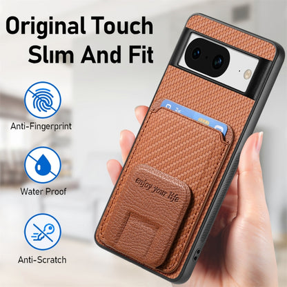 For Google Pixel 7 Pro Carbon Fiber Card Bag Fold Stand Phone Case(Brown) - Google Cases by buy2fix | Online Shopping UK | buy2fix