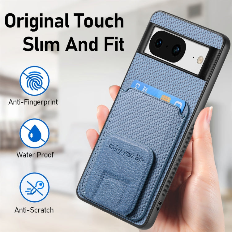 For Google Pixel 8 Pro Carbon Fiber Card Bag Fold Stand Phone Case(Blue) - Google Cases by buy2fix | Online Shopping UK | buy2fix