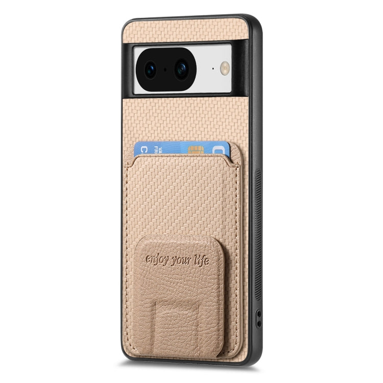 For Google Pixel 8 Pro Carbon Fiber Card Bag Fold Stand Phone Case(Khaki) - Google Cases by buy2fix | Online Shopping UK | buy2fix