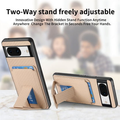 For Google Pixel 8 Pro Carbon Fiber Card Bag Fold Stand Phone Case(Khaki) - Google Cases by buy2fix | Online Shopping UK | buy2fix