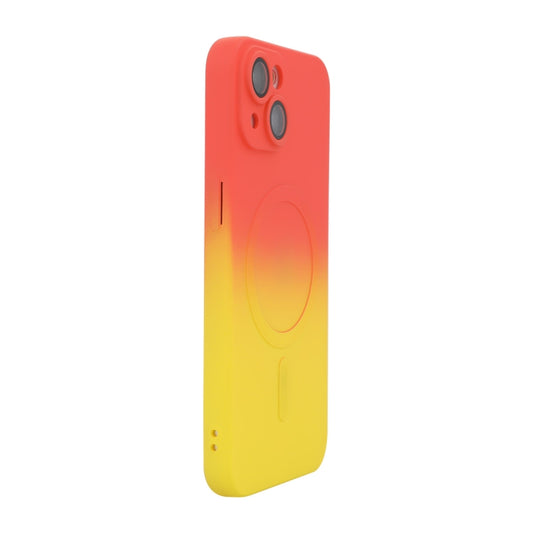 For iPhone 15 Plus ENKAY Hat-Prince MagSafe Rainbow Gradient Silicone Phone Case with Lens Film(Orange Yellow) - iPhone 15 Plus Cases by ENKAY | Online Shopping UK | buy2fix