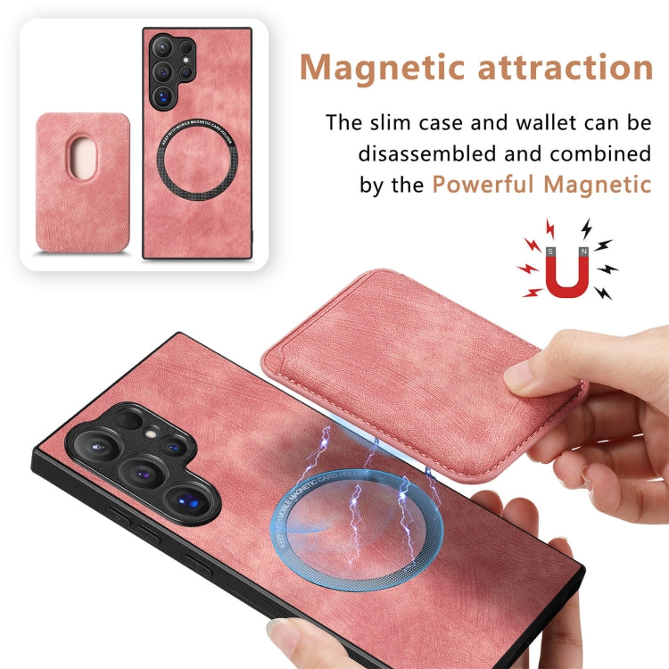 For Samsung Galaxy S24 Ultra 5G Retro Leather Card Bag Magnetic Phone Case(Pink) - Galaxy S24 Ultra 5G Cases by buy2fix | Online Shopping UK | buy2fix