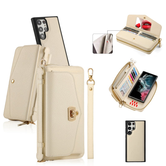 For Samsung Galaxy S22+ 5G Crossbody Multi-functional Zipper Wallet Litchi Leather Phone Case(Beige) - Galaxy S22 5G Cases by buy2fix | Online Shopping UK | buy2fix