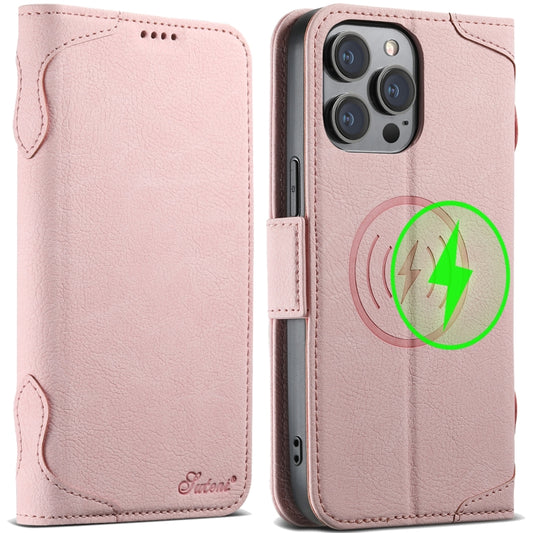 For iPhone 12 Pro Max SUTENI J07 Multifunctional Horizontal Flip Magsafe Leather Phone Case(Pink) - iPhone 12 Pro Max Cases by Suteni | Online Shopping UK | buy2fix