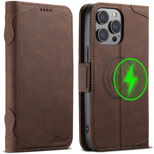For iPhone 15 Pro Max SUTENI J07 Multifunctional Horizontal Flip Magsafe Leather Phone Case(Brown) - iPhone 15 Pro Max Cases by Suteni | Online Shopping UK | buy2fix