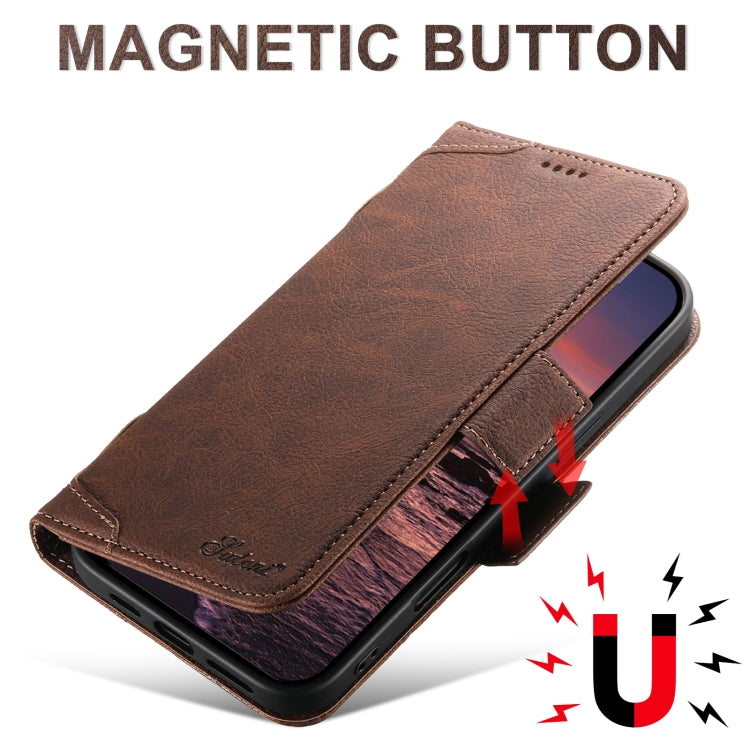 For iPhone 16 SUTENI J07 Multifunctional Horizontal Flip Magsafe Leather Phone Case(Brown) - iPhone 16 Cases by Suteni | Online Shopping UK | buy2fix