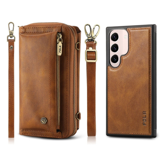 For Samsung Galaxy S22 5G Crossbody Multi-functional Zipper Wallet Leather Phone Case(Brown) - Galaxy S22 5G Cases by buy2fix | Online Shopping UK | buy2fix