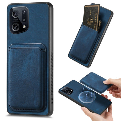 For OPPO Find X5 Retro Leather Card Bag Magnetic Phone Case(Blue) - OPPO Cases by buy2fix | Online Shopping UK | buy2fix