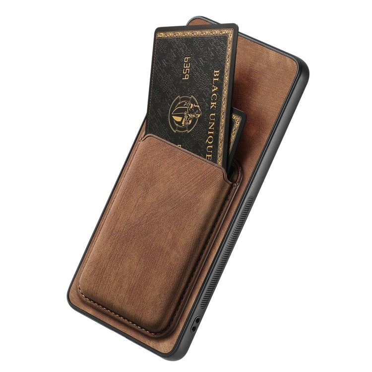 For OPPO Reno7 5G Retro Leather Card Bag Magnetic Phone Case(Brown) - OPPO Cases by buy2fix | Online Shopping UK | buy2fix