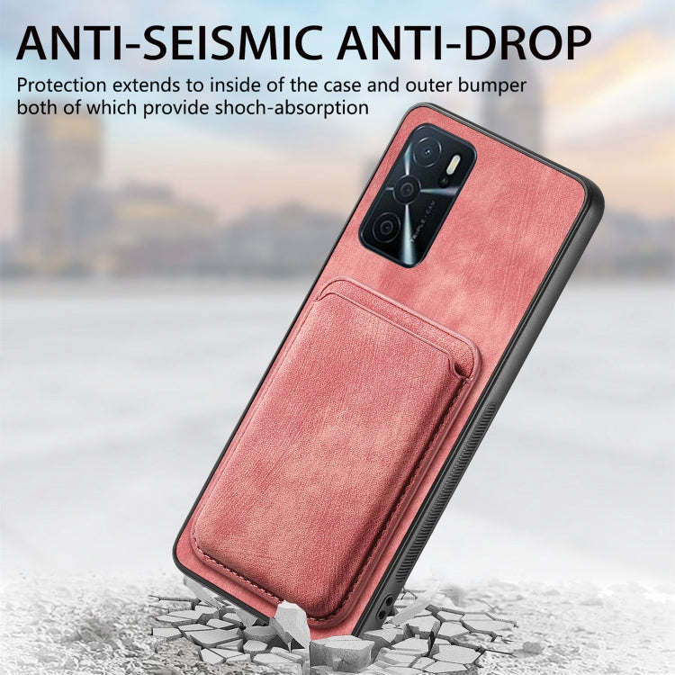 For OPPO Reno7 5G Retro Leather Card Bag Magnetic Phone Case(Pink) - OPPO Cases by buy2fix | Online Shopping UK | buy2fix