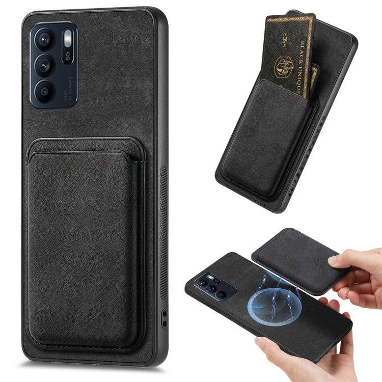 For OPPO Reno6 Z Retro Leather Card Bag Magnetic Phone Case(Black) - OPPO Cases by buy2fix | Online Shopping UK | buy2fix