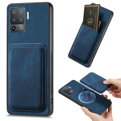 For OPPO F19 Pro Retro Leather Card Bag Magnetic Phone Case(Blue) - OPPO Cases by buy2fix | Online Shopping UK | buy2fix