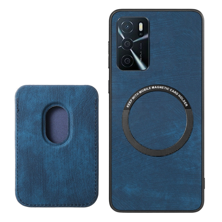 For OPPO A5 Retro Leather Card Bag Magnetic Phone Case(Blue) - OPPO Cases by buy2fix | Online Shopping UK | buy2fix