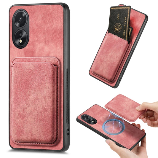 For OPPO A38 4G / A18 4G Retro Leather Card Bag Magnetic Phone Case(Pink) - OPPO Cases by buy2fix | Online Shopping UK | buy2fix