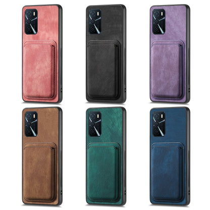 For OPPO A7/A12 Retro Leather Card Bag Magnetic Phone Case(Pink) - OPPO Cases by buy2fix | Online Shopping UK | buy2fix