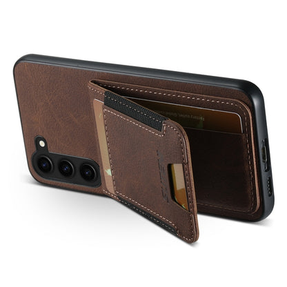 For Samsuny Galaxy S24+ 5G Suteni H03 Litchi Leather Card Bag Stand Back Phone Case(Brown) - Galaxy S24+ 5G Cases by Suteni | Online Shopping UK | buy2fix