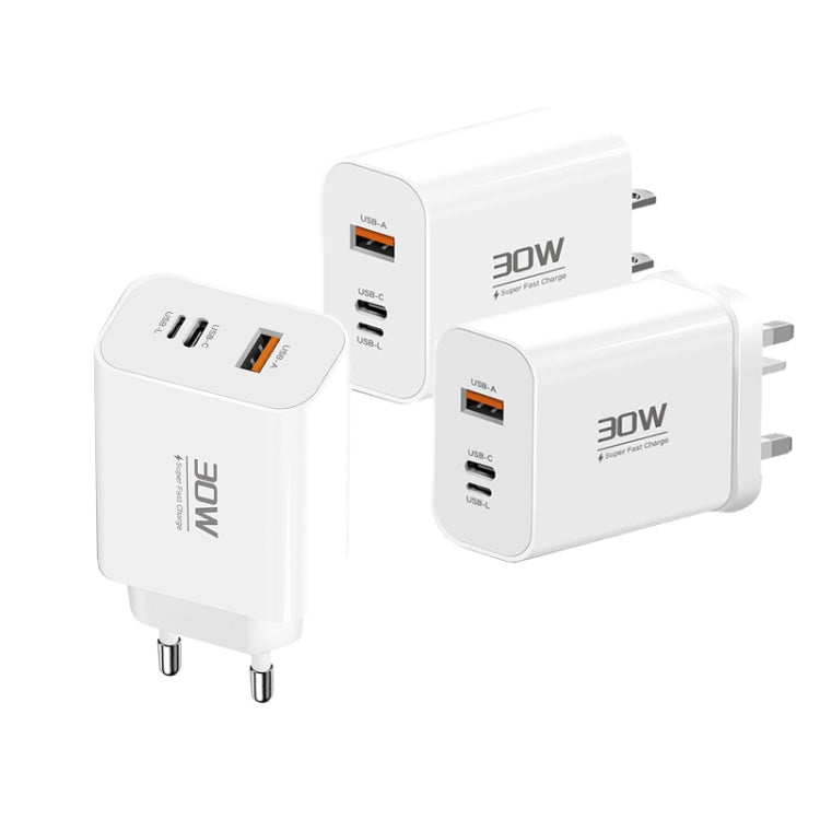 PD30W USB-C / Type-C + 8 Pin + USB-A Reverse Charger Suitable for iPhone Series(UK Plug) - USB Charger by buy2fix | Online Shopping UK | buy2fix