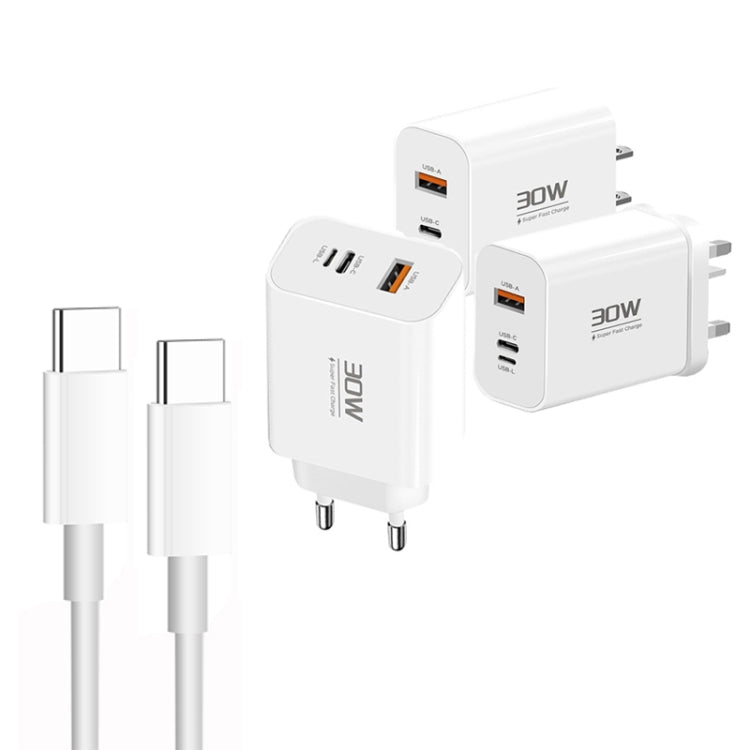 PD30W USB-C / Type-C + 8 Pin + USB Charger with Double Headed Type-C Data Cable(UK Plug) - USB Charger by buy2fix | Online Shopping UK | buy2fix