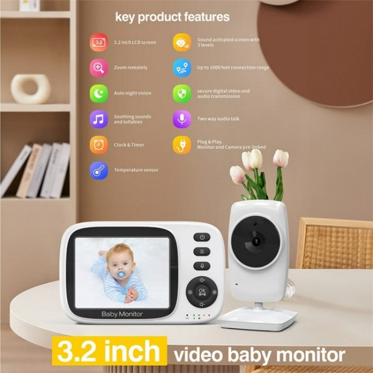 MC632A 2 Way Voice Talk Temperature Monitoring Baby Camera 3.2 inch Screen Baby Monitor(AU Plug) - Baby Monitor by buy2fix | Online Shopping UK | buy2fix