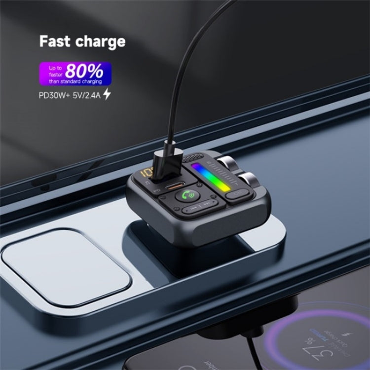 MT04 Car Bluetooth Adapter Type-C + USB Car Charger FM Transmitter HiFi Music MP3 Player - Car Charger by buy2fix | Online Shopping UK | buy2fix