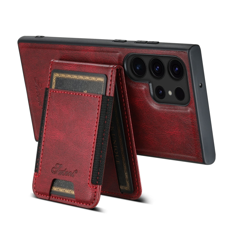 For Samsung Galaxy S23 Ultra 5G Suteni H17 Oil Eax Leather MagSafe Detachable Wallet Phone Case(Red) - Galaxy S23 Ultra 5G Cases by Suteni | Online Shopping UK | buy2fix