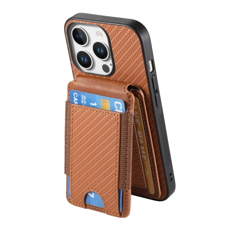 For iPhone 16 Pro Carbon Fiber Vertical Flip Wallet Stand Phone Case(Brown) - iPhone 16 Pro Cases by buy2fix | Online Shopping UK | buy2fix