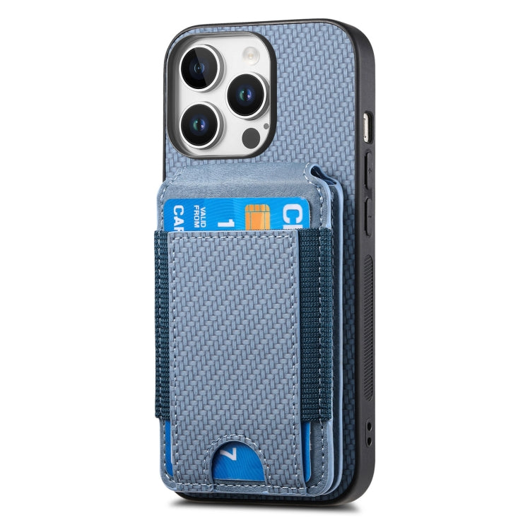 For iPhone 16 Pro Max Carbon Fiber Vertical Flip Wallet Stand Phone Case(Blue) - More iPhone Cases by buy2fix | Online Shopping UK | buy2fix