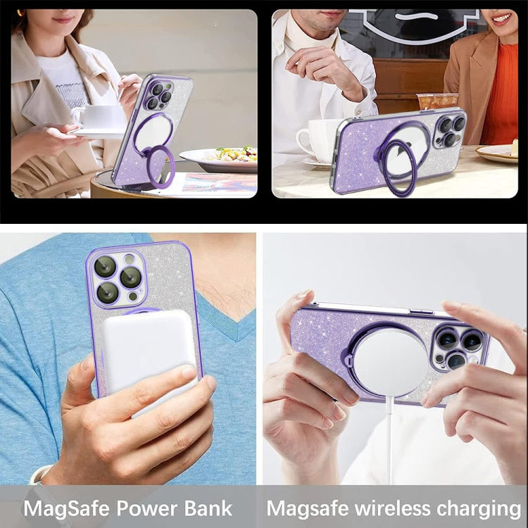 For iPhone 15 Plus Rotation MagSafe Holder Gradient Glitter TPU Phone Case(Cangling) - iPhone 15 Plus Cases by buy2fix | Online Shopping UK | buy2fix