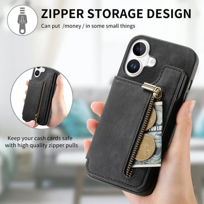 For iPhone 16 Plus Retro Leather Zipper Wallet Back Phone Case(Black) - More iPhone Cases by buy2fix | Online Shopping UK | buy2fix