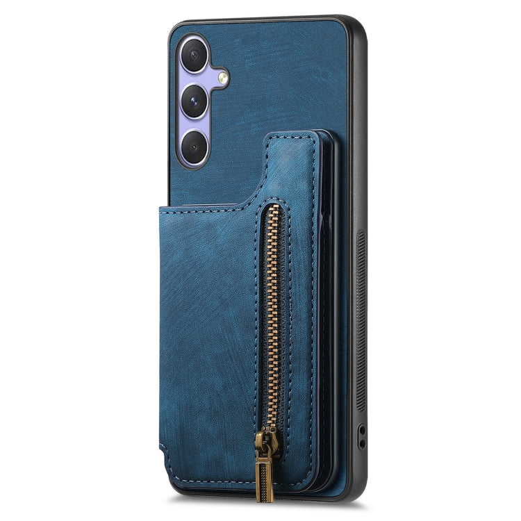 For Samsung Galaxy S25+ 5G Retro Leather Zipper Wallet Back Phone Case(Blue) - Galaxy S25+ 5G Cases by buy2fix | Online Shopping UK | buy2fix