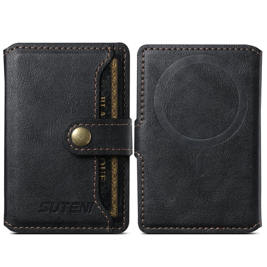 Suteni S2 Phone Magnetic Card Case Card Sleeve MagSafe Magnetic Coil PU Leather(Black) -  by Suteni | Online Shopping UK | buy2fix