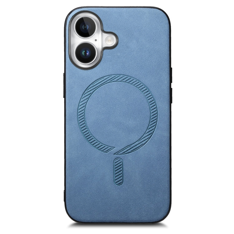 For iPhone 16 Plus Solid Color Retro Magsafe PU Back Cover Phone Case(Blue) - iPhone 16 Plus Cases by buy2fix | Online Shopping UK | buy2fix