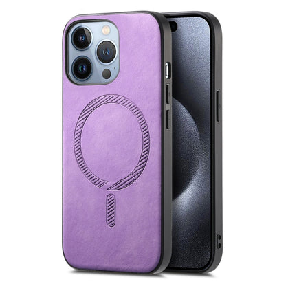 For iPhone 16 Pro Max Solid Color Retro Magsafe PU Back Cover Phone Case(Purple) - More iPhone Cases by buy2fix | Online Shopping UK | buy2fix