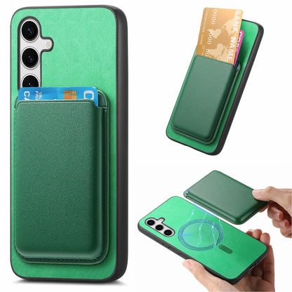 For Samsung Galaxy S25 5G Retro Magsafe Card Bag PU Back Cover Phone Case(Green) - Galaxy S25 5G Cases by buy2fix | Online Shopping UK | buy2fix