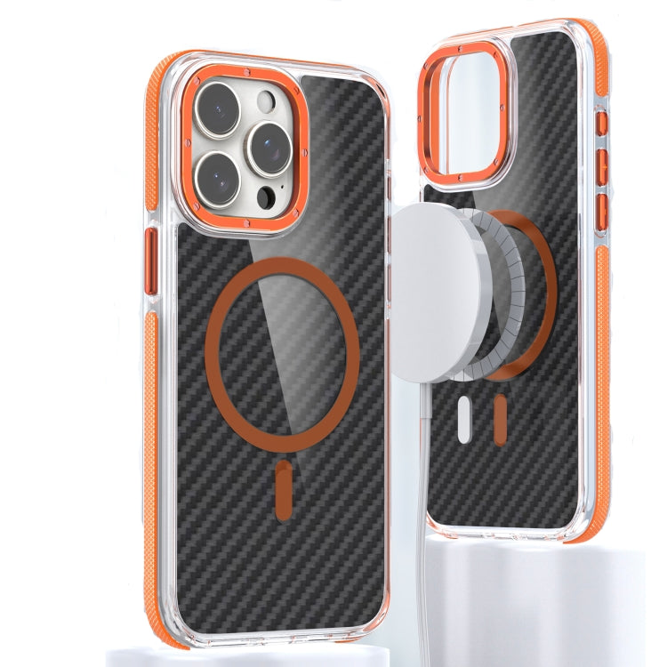 For iPhone 12 Pro Magsafe Dual-Color Carbon Fiber Phone Case(Orange) - iPhone 12 / 12 Pro Cases by buy2fix | Online Shopping UK | buy2fix